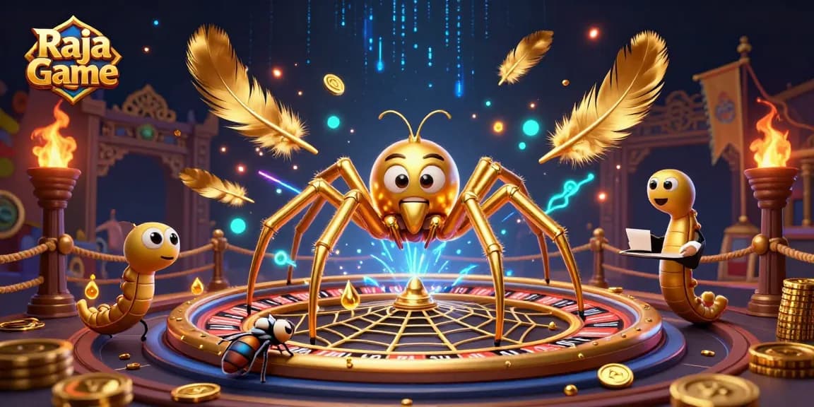 Experience the thrill of Raja Game with a golden spider and color prediction elements in an exciting 3D illustration