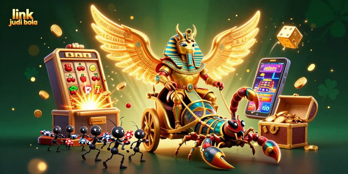 Engage in thrilling sports betting with link judi bola, depicted in vibrant 3D casino art featuring luxurious icons.