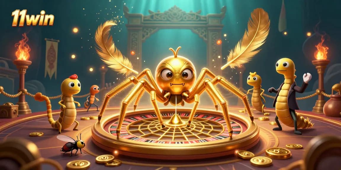 Engage in dynamic gaming with 11win's vibrant illustrated casino scene featuring roulette and animated characters.