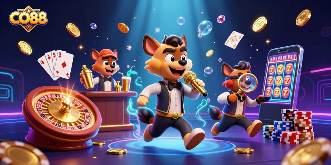 Experience thrilling adventures at CO88 casino, featuring engaging hyena characters in a comedy club setting.