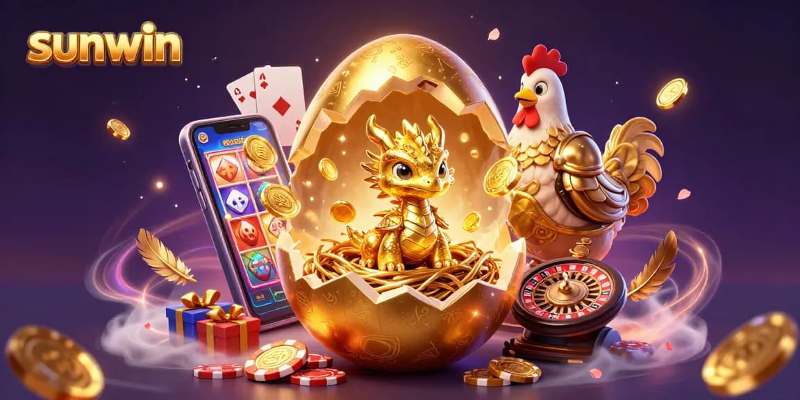 Win big at sunwin with a golden dragon guarding poker chips amidst vibrant casino games.