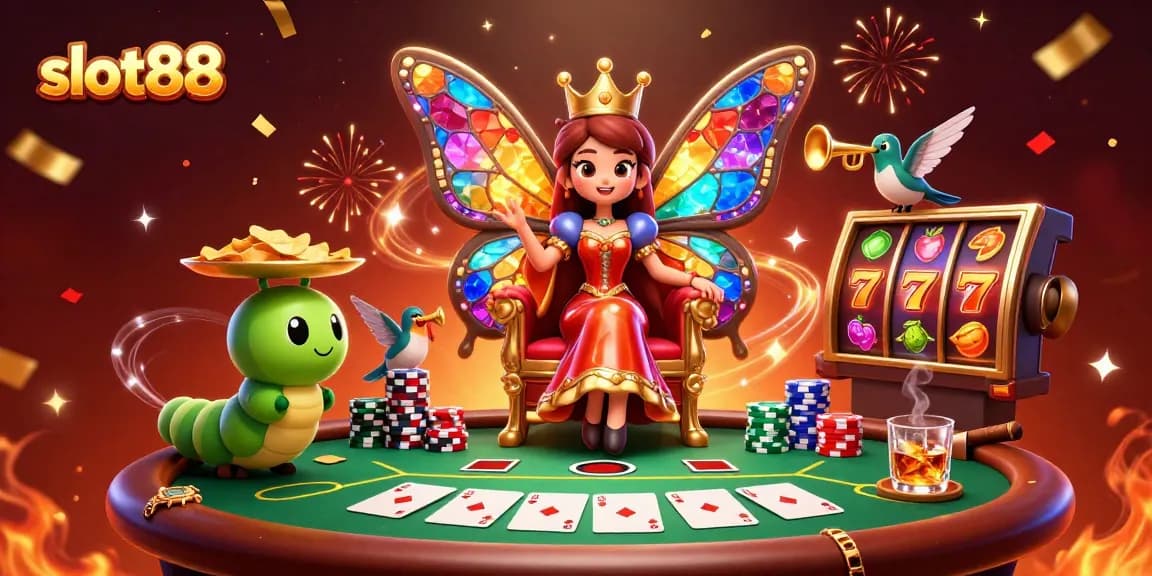 Slot88 menghadirkan keseruan judi dengan ilustrasi jackpot dan karakter menarik di kasino.