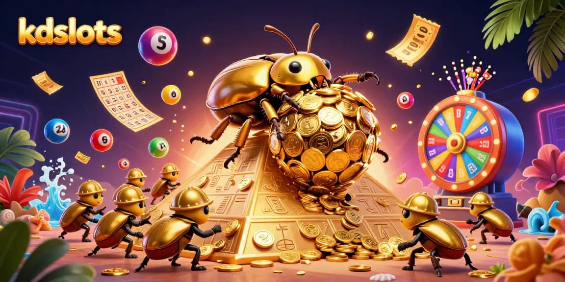 Engaging visualization of kdslots with dynamic casino elements, showcasing colorful lottery balls and gold coins.