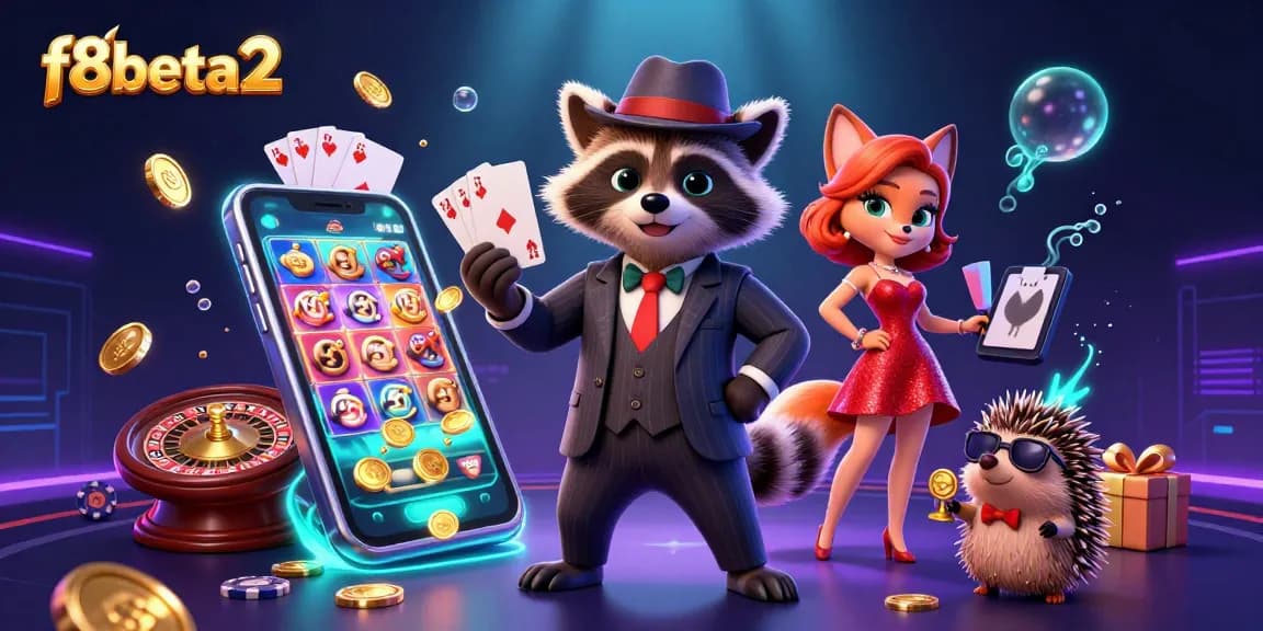 Join the excitement at f8beta2 with a suave raccoon and his charming companions showing off winning hands.