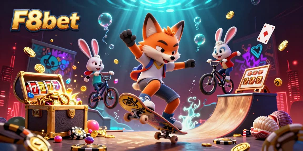 Experience exciting slots at F8bet with dynamic characters and vibrant casino-themed elements.