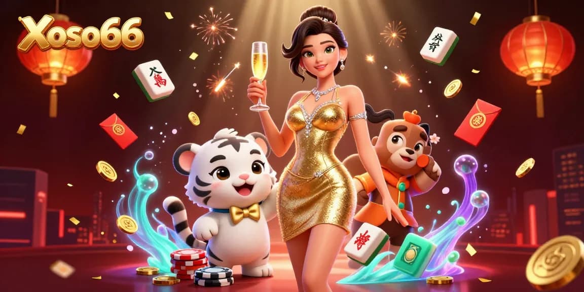 Xoso66 offers an immersive online lottery experience featuring a glamorous character with lucky elements.
