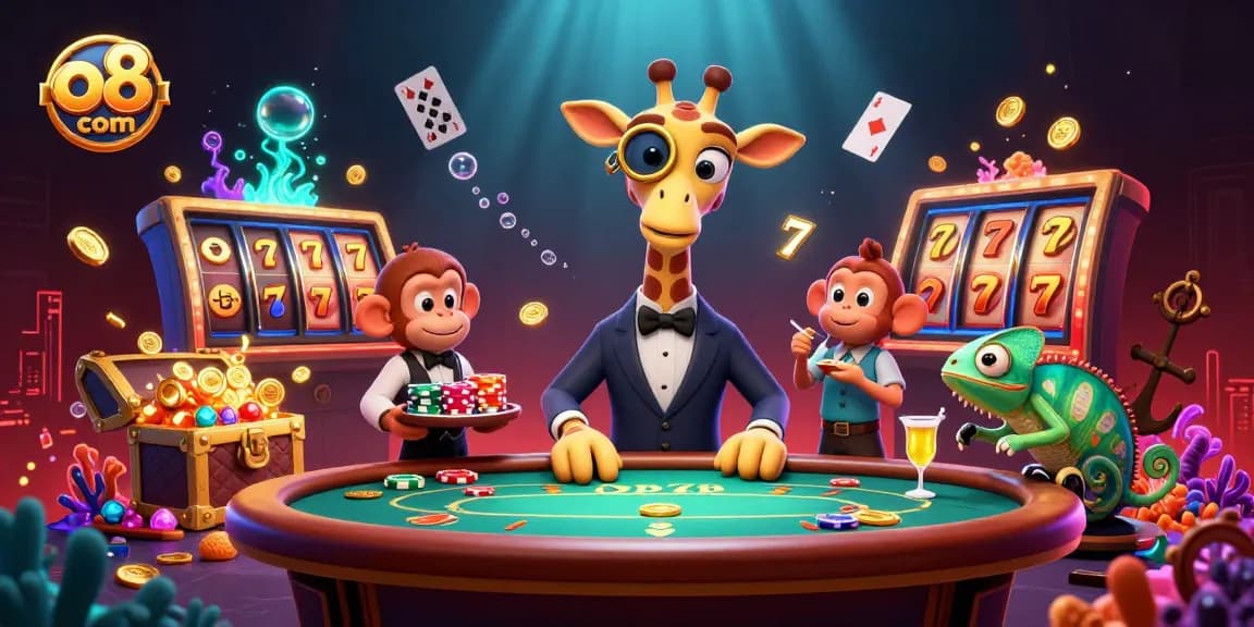 Engage with exciting gaming at o8 com featuring a high-roller giraffe and lively casino elements.