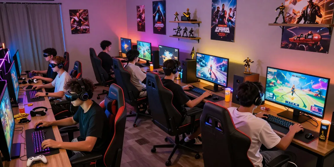 Engaging gaming lounge scene showcasing hitclub and vibrant gamer interactions