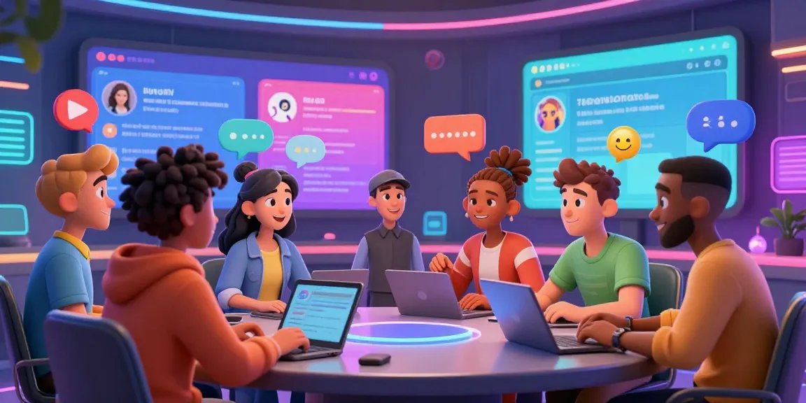 Engaging NSFW AI chat scene with diverse animated characters and colorful interfaces.