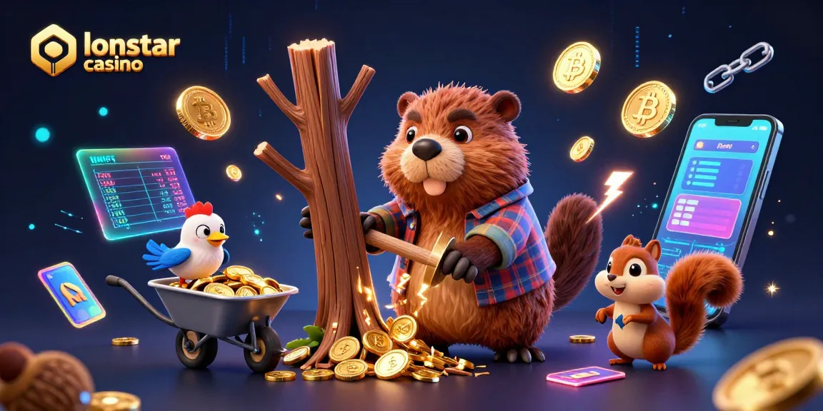 Engage with lonestar casino's treasure trove of coins and crypto elements in this vibrant 3D illustration.