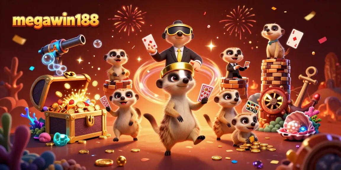 megawin188 memberikan tampilan meriah dari komunitas meerkat yang mengoperasikan kasino penuh warna dengan keseruan permainan slot.