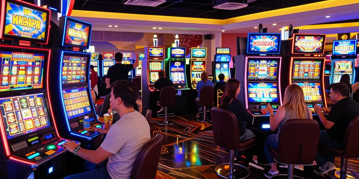 Slot gacor di kasino dengan pemain merayakan kemenangan di mesin.