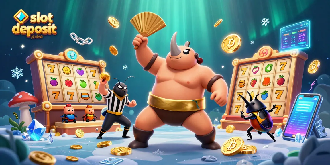 Slot deposit pulsa dan koin berkilau terbang saat juara sumo menjatuhkan koin emas.