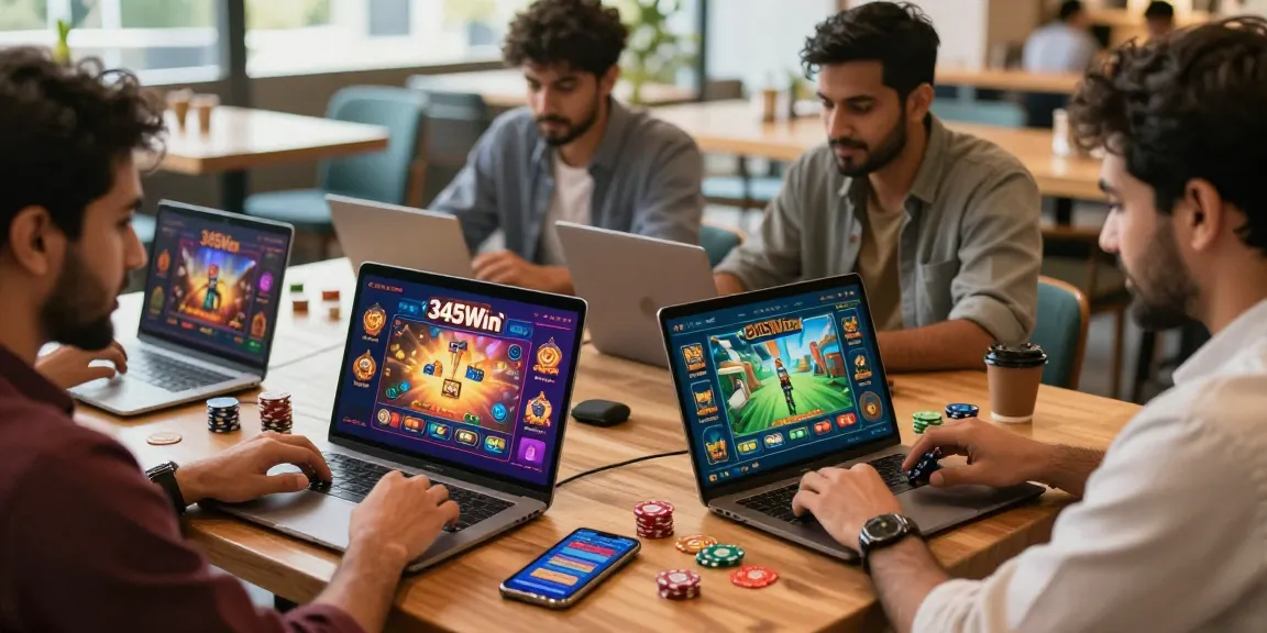 Exciting 345win mobile gaming scene with players enjoying live casino games in Pakistan