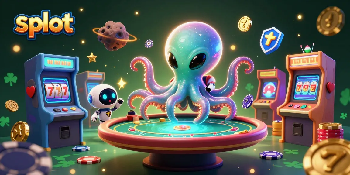 Memputar slot gacor dengan alien oktopus berwarna cerah dan robot, di kasino luar angkasa.