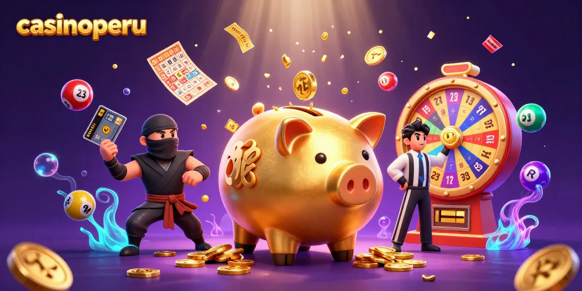 Ilustración animada de un cerdo gigante y un ninja en un ambiente de casino en casinoperu.