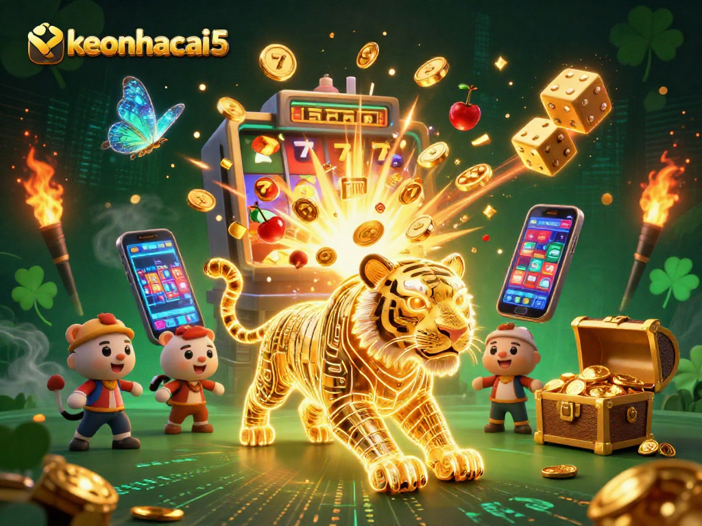 Experience thrilling gameplay with keonhacai5 in a vibrant, dynamic casino scene full of excitement.