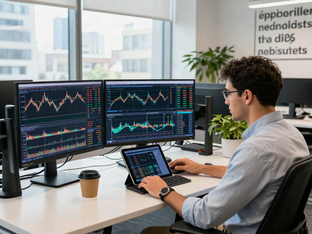 Professional trader analyzing market data related to depo 10k investment in a modern office.