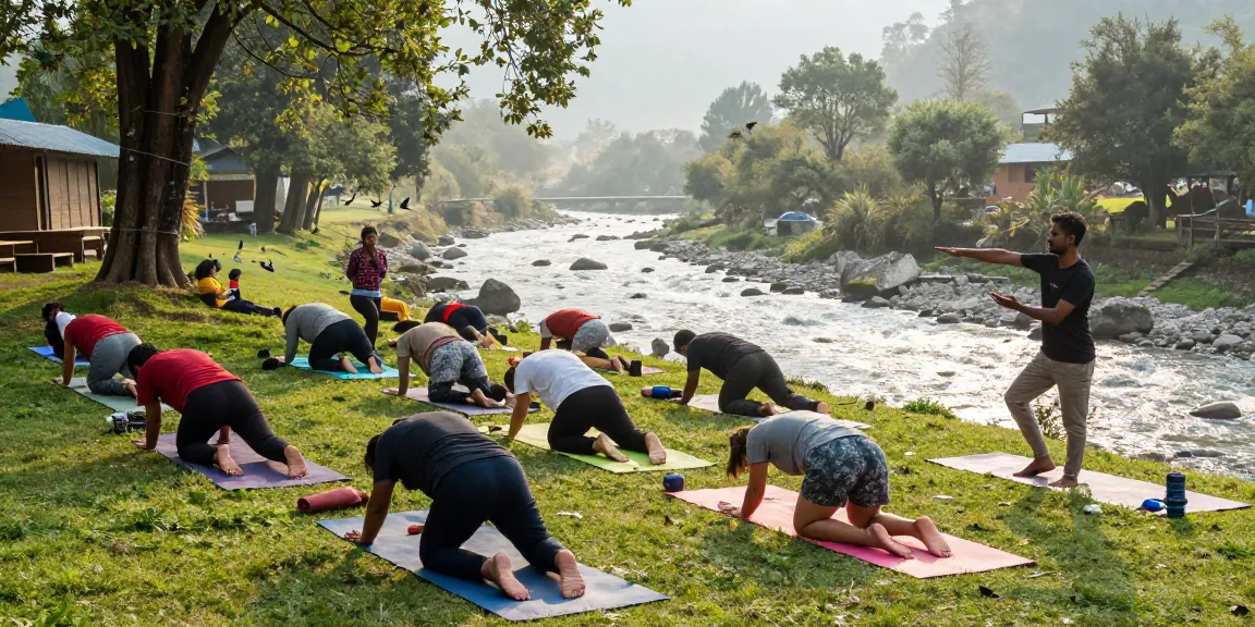 500 hour yoga teacher training Rishikesh india in serene outdoor setting with students practicing yoga poses and experienced instructors guiding them.