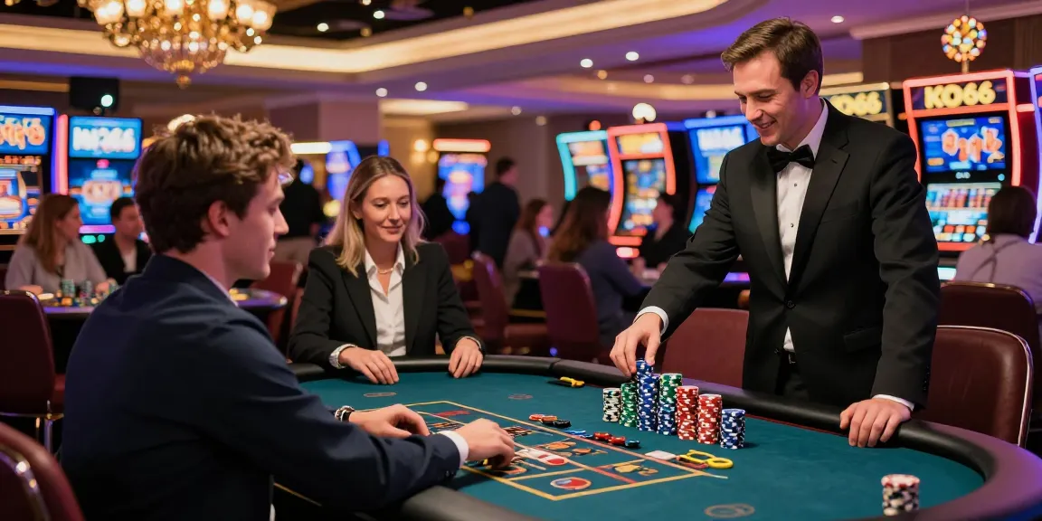 Exciting KO66 casino gaming scene with enthusiastic player and vibrant atmosphere.