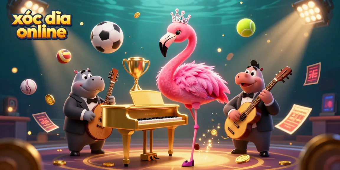 Experience xóc đĩa online with dynamic characters and glittering casino elements in this vibrant illustration.