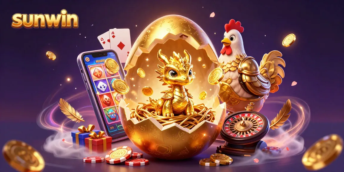 Win big at sunwin with a golden dragon guarding poker chips amidst vibrant casino games.