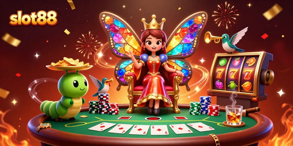 Slot88 menghadirkan keseruan judi dengan ilustrasi jackpot dan karakter menarik di kasino.