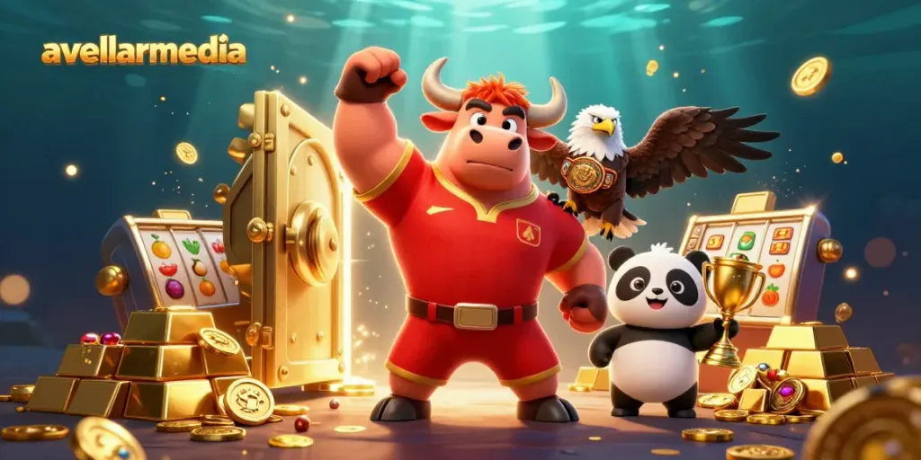 Engage with exciting slot games featuring avellarmedia characters celebrating big wins in a vibrant casino scene.