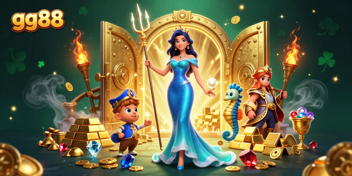 Win big with gg88 as a stunning woman and seahorse king explore underwater treasures.