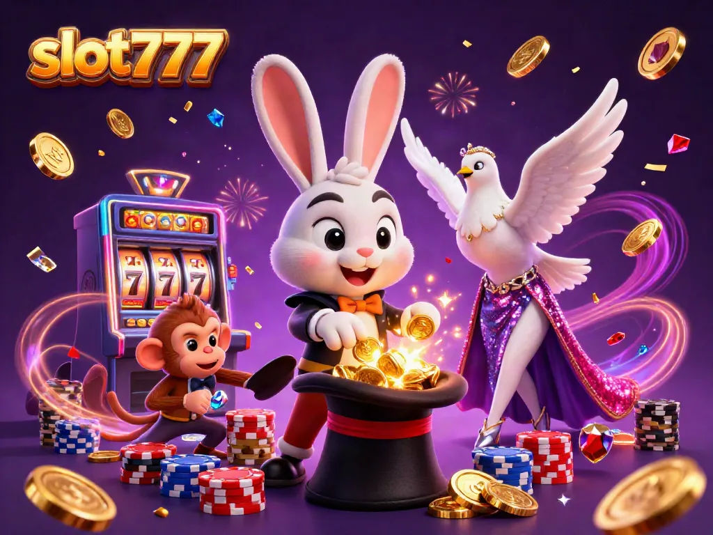 Serunya bermain slot777 dengan koin emas dan karakter ceria di kasino digital.