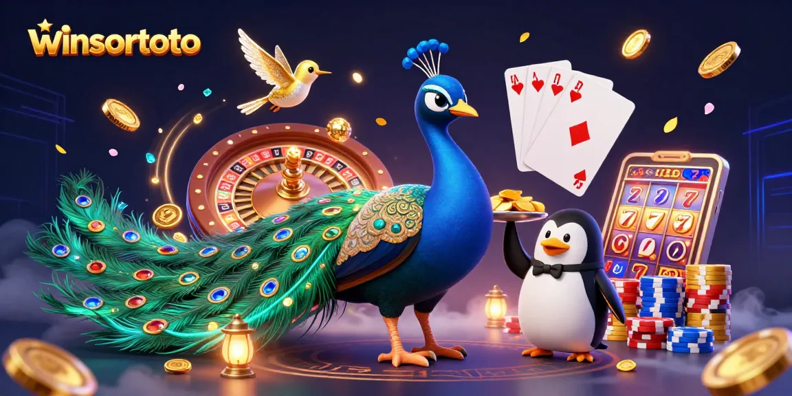 Engaging winsortoto illustration depicting a lively casino scene with colorful characters and gaming elements.