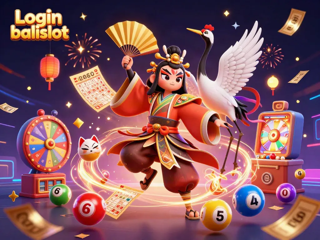 Experience the thrill of Login balislot with colorful lottery and gaming elements in a dynamic 3D illustration.