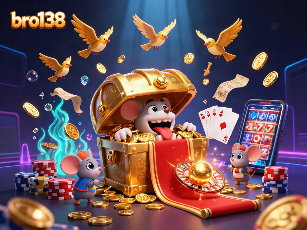 Join bro138 for epic wins with dazzling treasures in this exciting casino scene.