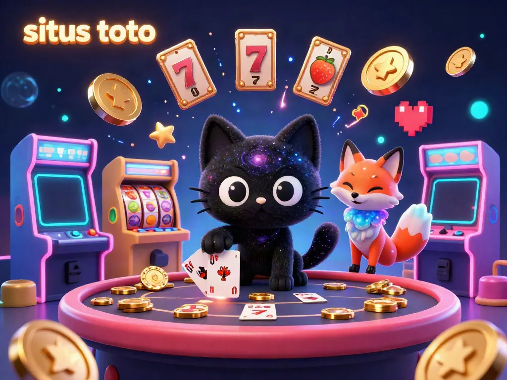 Engage with situs toto in a vibrant cosmic casino, featuring a black hole cat and nebula fox.