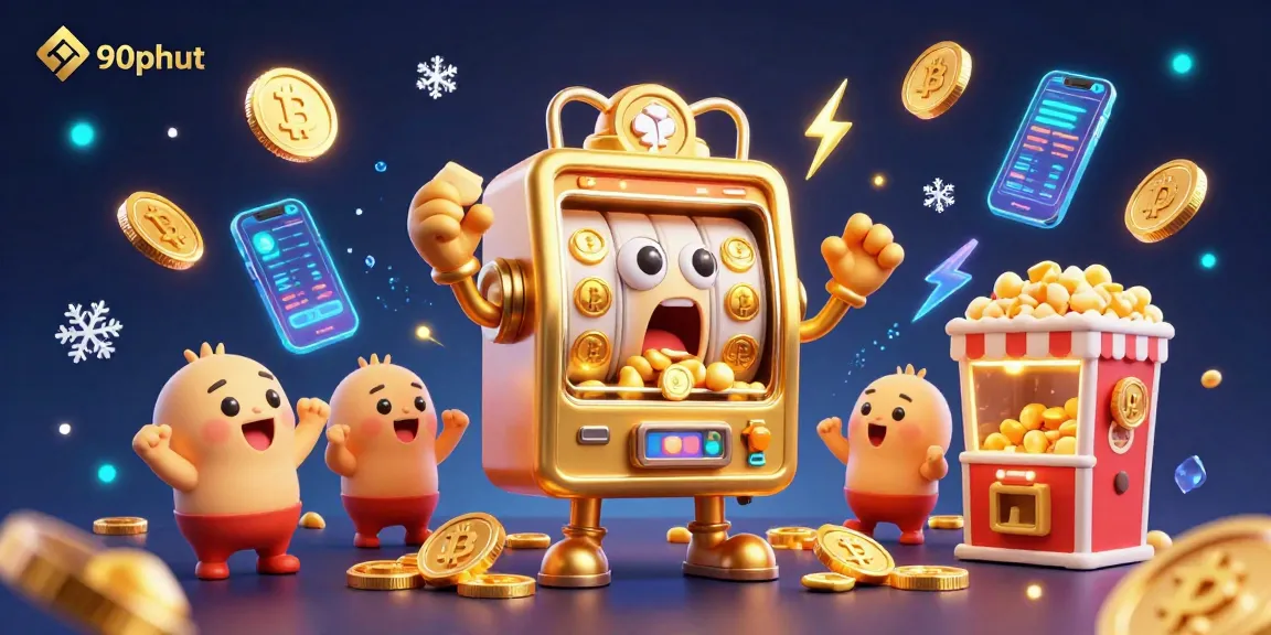 Experience the thrill of 90phut as the golden slot machine celebrates its jackpot with vibrant visuals enhancing the gambling atmosphere.