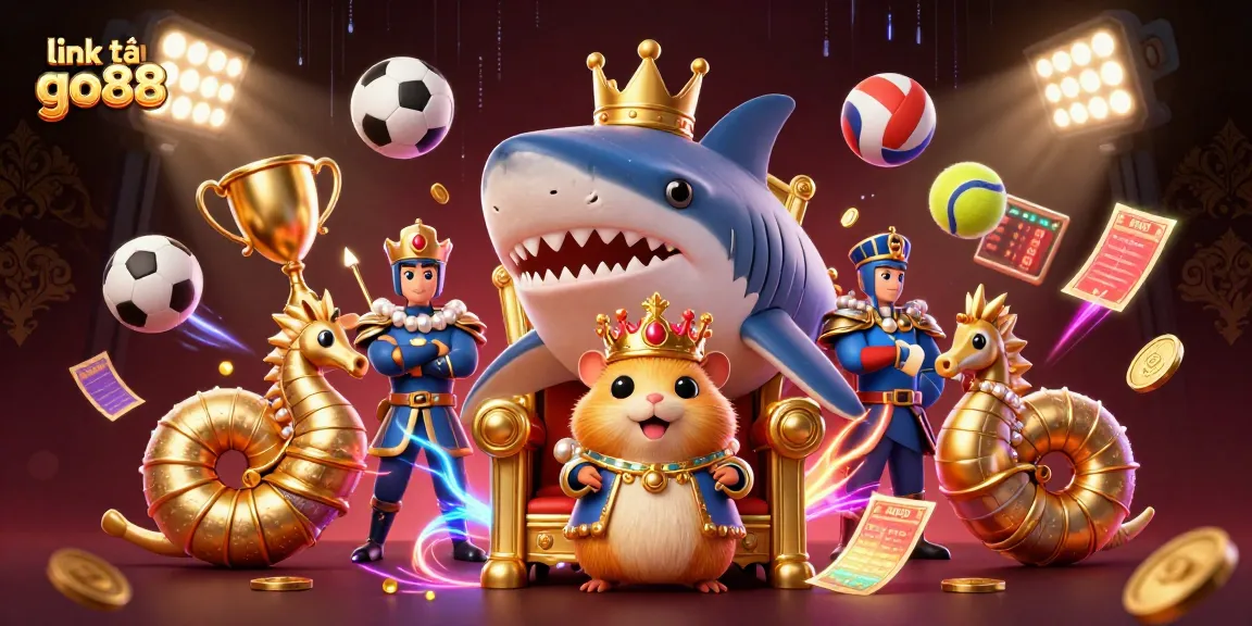 Experience the thrill of link tải go88 as the fierce golden hamster king reigns amidst vibrant sports elements.