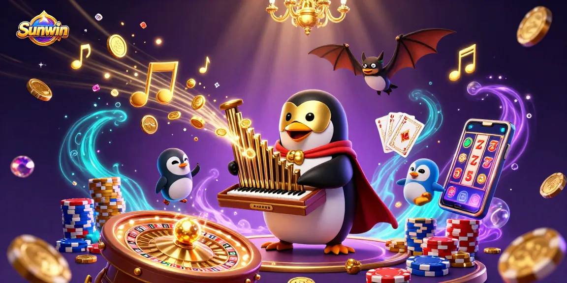 Experience winning moments with Sunwin's exciting casino games in a vibrant 3D illustration.