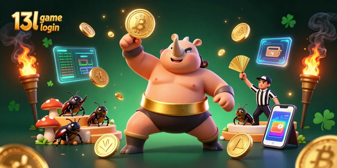 Engage with 13l game login as the powerful rhinoceros beetle champion triumphs in a vibrant casino scene.