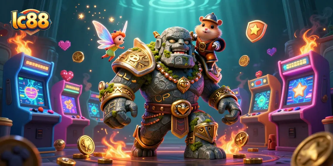 Experience thrilling action with lc88 as an ancient golem and fairy showcase vibrant casino games in a vivid 3D scene.