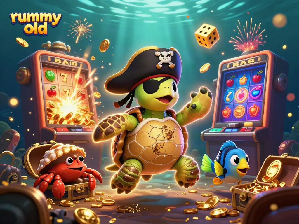 Rummy old: Turti bajak laut dan kepiting bersinar di antara harta karun, memberikan pengalaman perjudian yang seru.