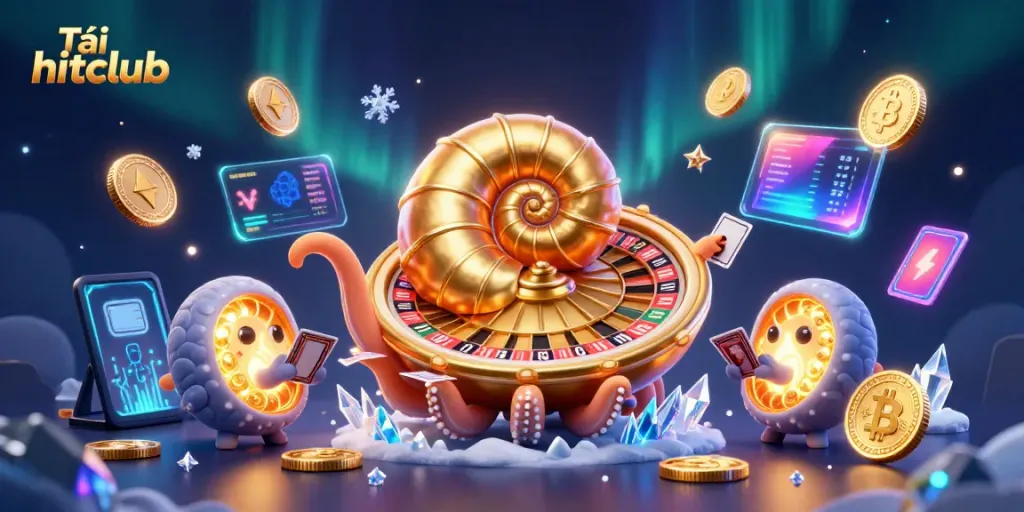 Tải hitclub by exploring vibrant 3D casino-themed scene with dynamic characters and glowing elements.