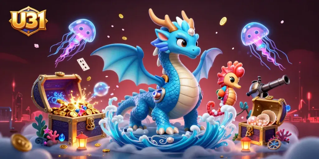 Engage in the action with U31 as the azure water dragon and coral knight highlight vibrant casino gameplay.