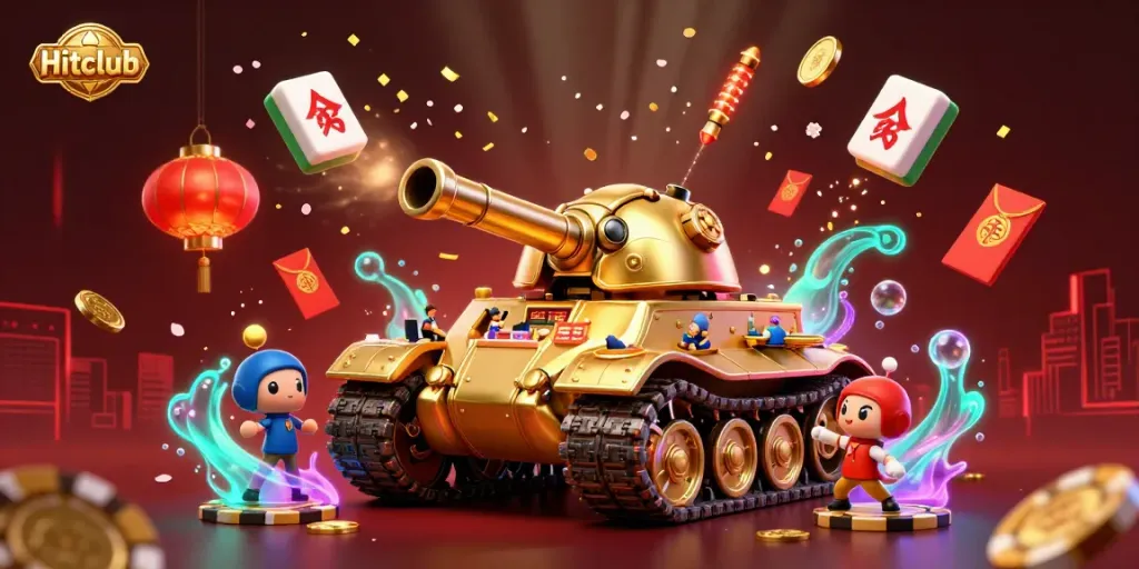 Engage with thrilling gameplay at Hitclub's vibrant casino scene featuring a golden beetle tank minigame.