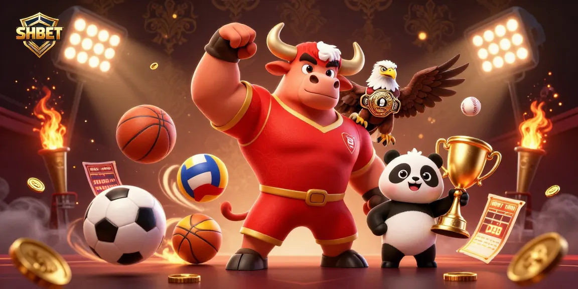 Engage with SHBET's vibrant 3D gaming scene featuring characters celebrating sports victories.