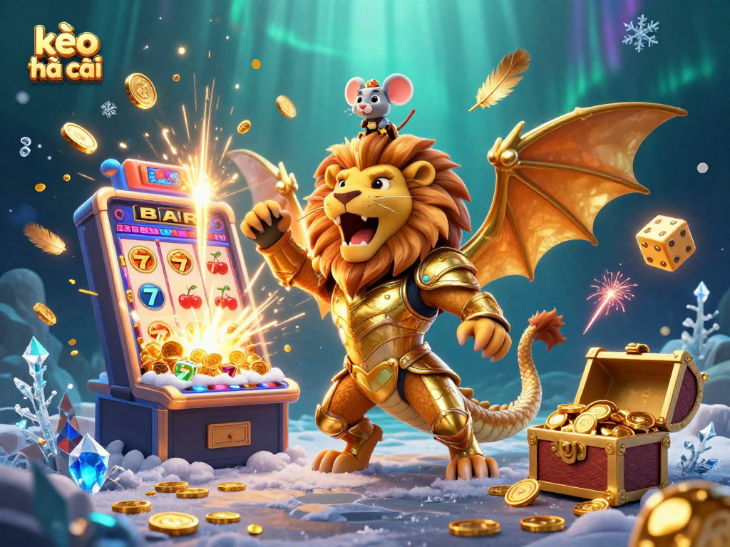 Experience thrilling moments with kèo nhà cái’s vibrant casino scene featuring a roaring chimera and dazzling slot machines.