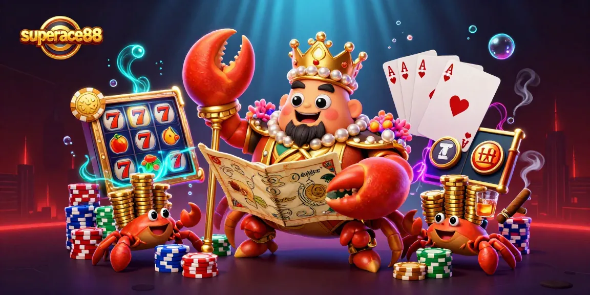 Experience thrilling gameplay at superace88 with a golden crab emperor leading the casino adventure