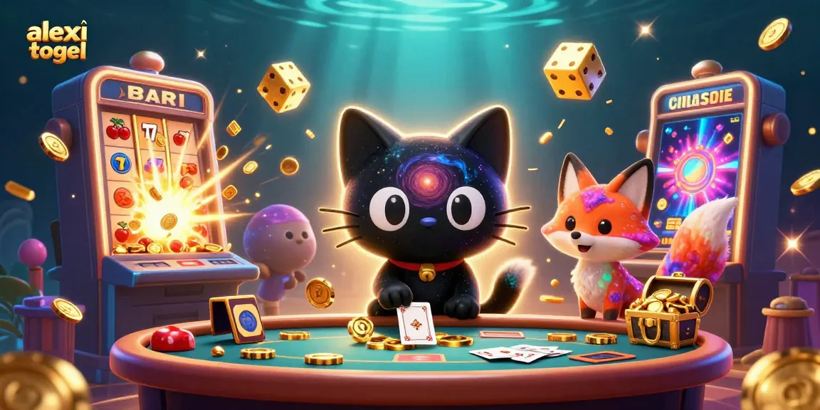 Mainkan permainan slot menguntungkan di alexistogel dengan kucing hitam galaksi yang menarik chip emas.