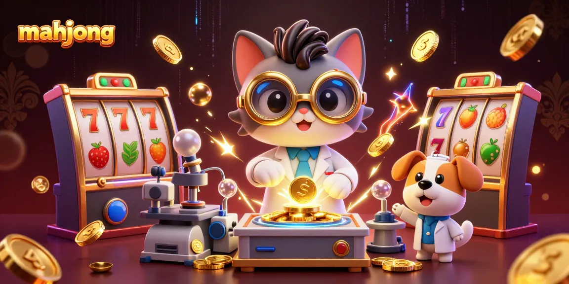 Experience mahjong with a playful lab scene filled with slots, coins, and whimsical characters.