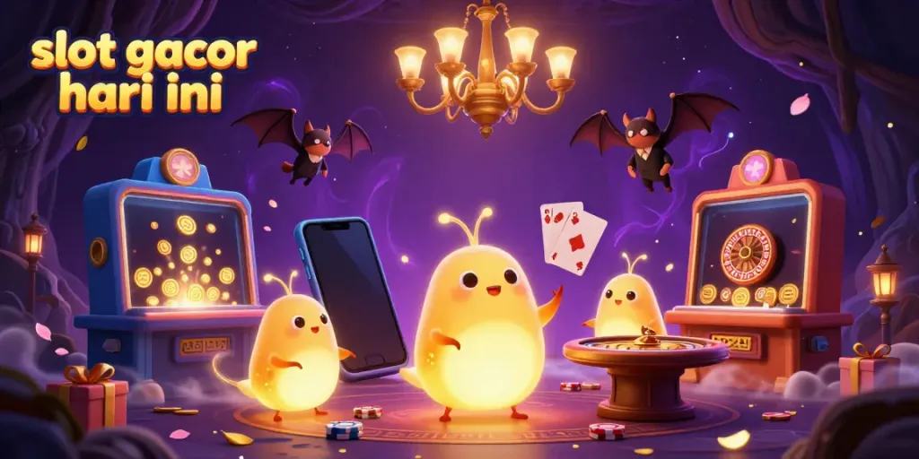 Experience slot gacor hari ini with a vibrant cave casino scene featuring glowworms and a bat dealer.