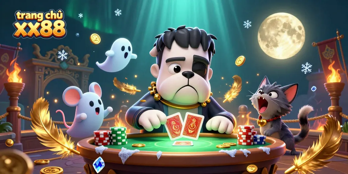 Engaging illustration of trang chủ xx88 features a charming bulldog dealer and captivating gaming elements.